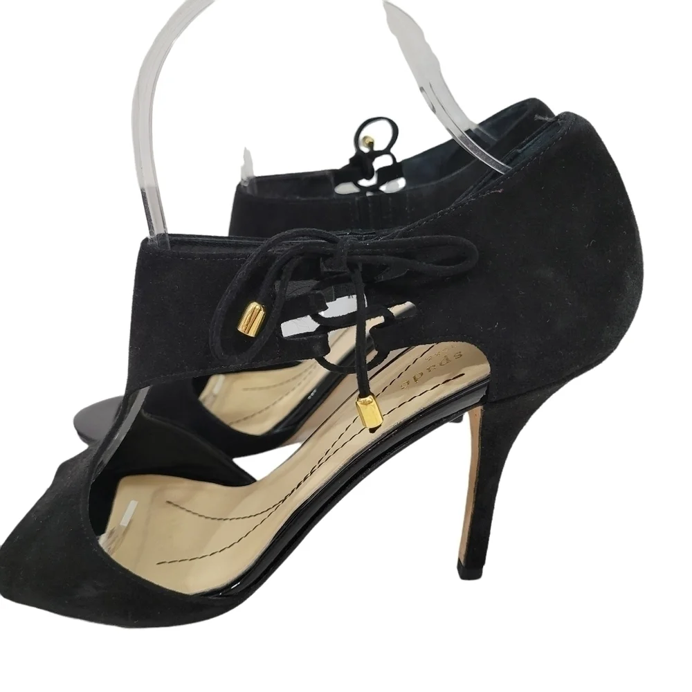 Kate Spade Black Suede T-Strap Open Stiletto Heels